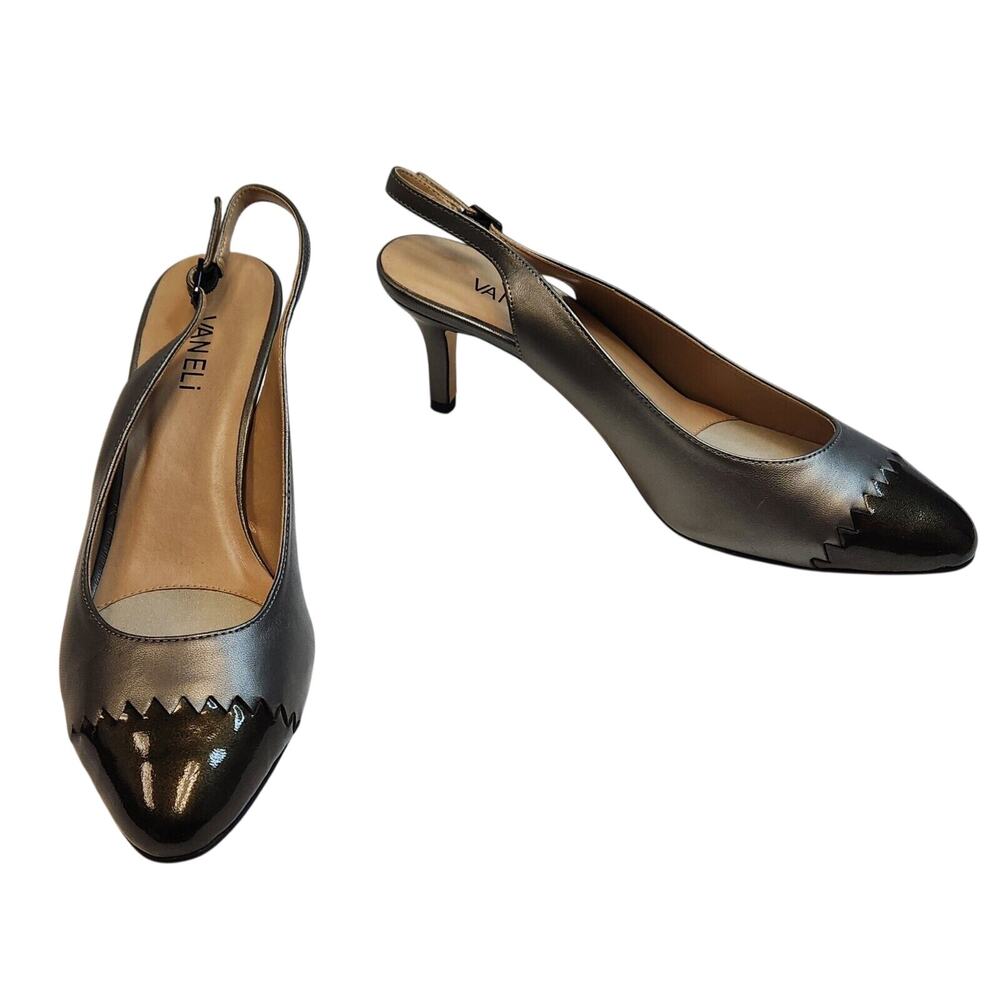 VANELi Liddy Womens Pewter Nappa/PT Gray Slingback Kitten Heels-Size 9.5M